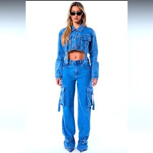 Love hurts strap cargo denim set